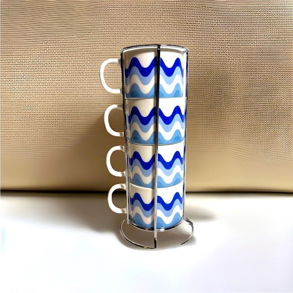 Coco & Lola Stackable Espresso Demitasse Cups, Set of 4 With Rack, 2.5 oz